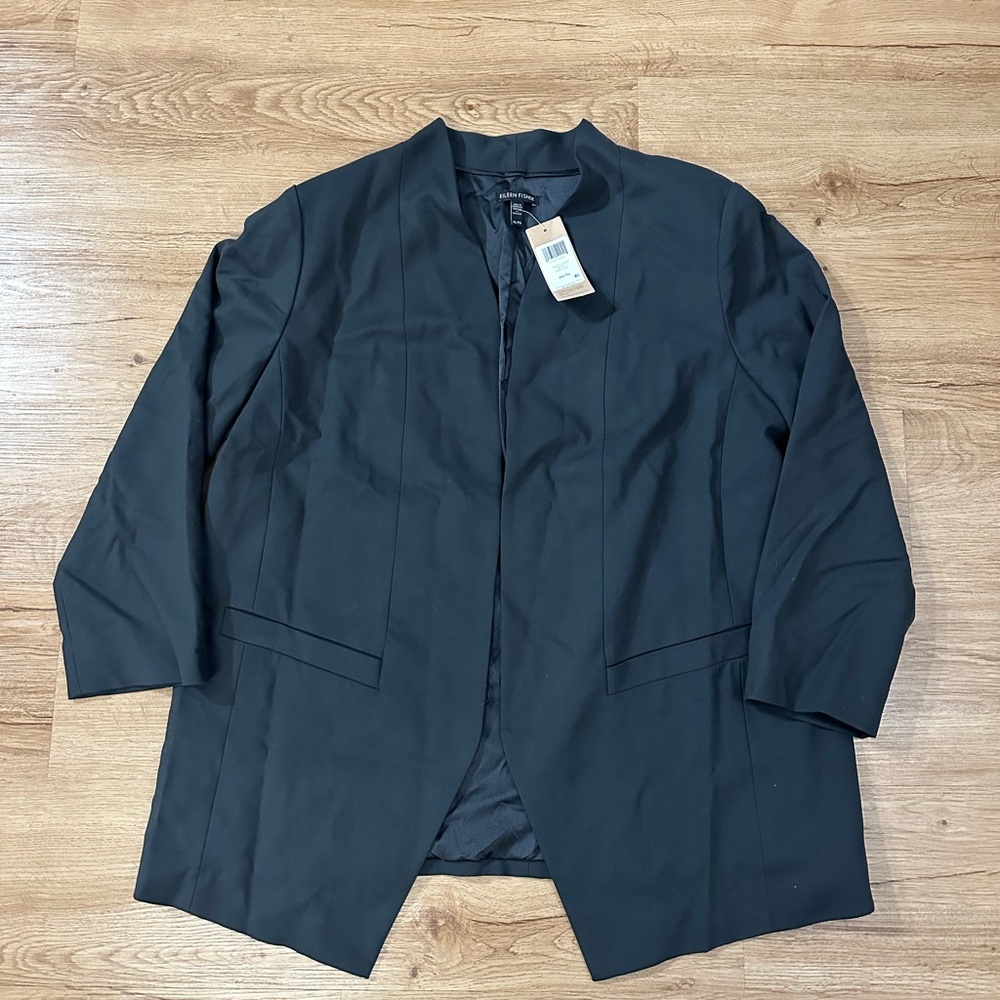 EILEEN FISHER Womens XL Front Collarless Blazer Jacket renew coat Gray NWT $125